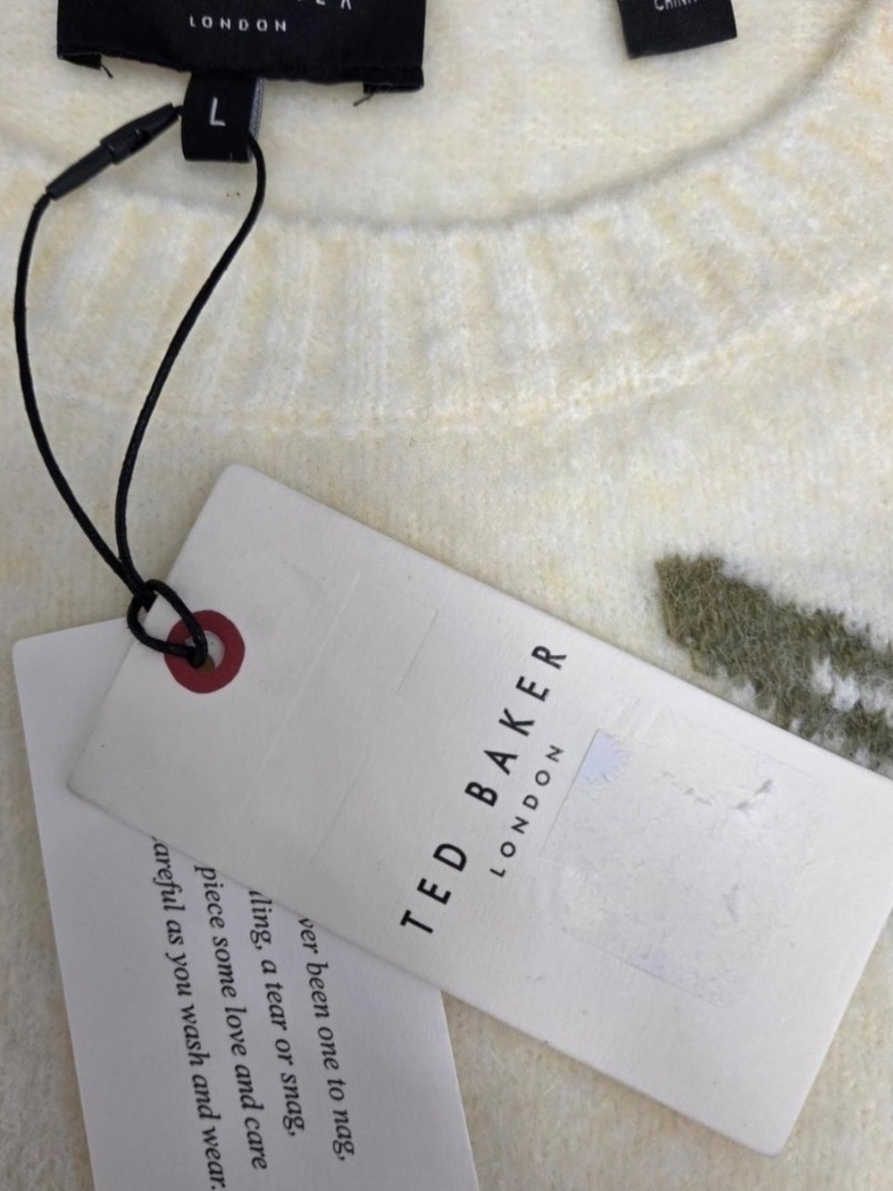 Ted Baker Cream Sweater with Olive Accent Crew Neck